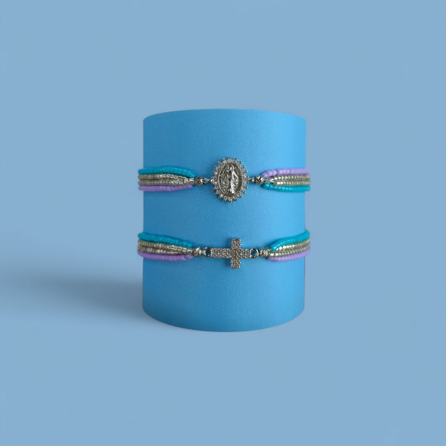 Pulsera Dijes Religiosos Plateados